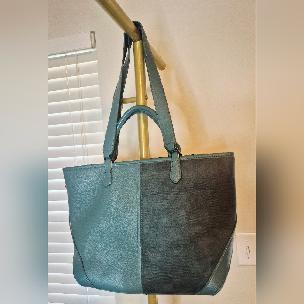 STEVE‎ MADDEN Teal Half Suede Bleticia Tote Bag Satchel Purse - Picture 2 of 9